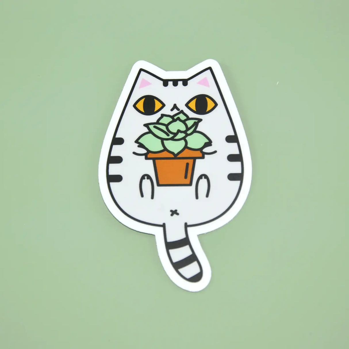 Gray Tabby Cat and Plant Sticker