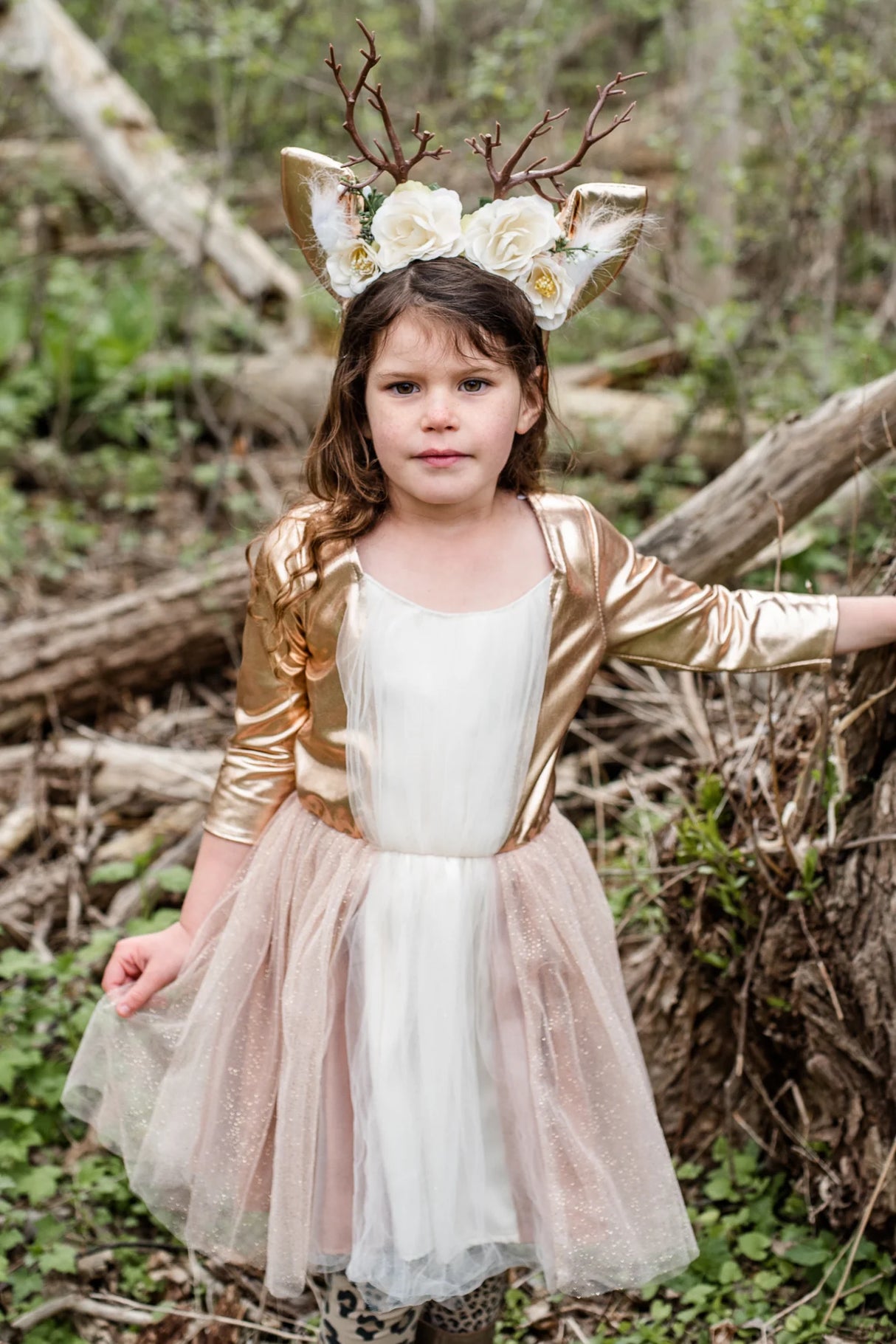 Woodland Deer Dress & Headband | Size 5-6