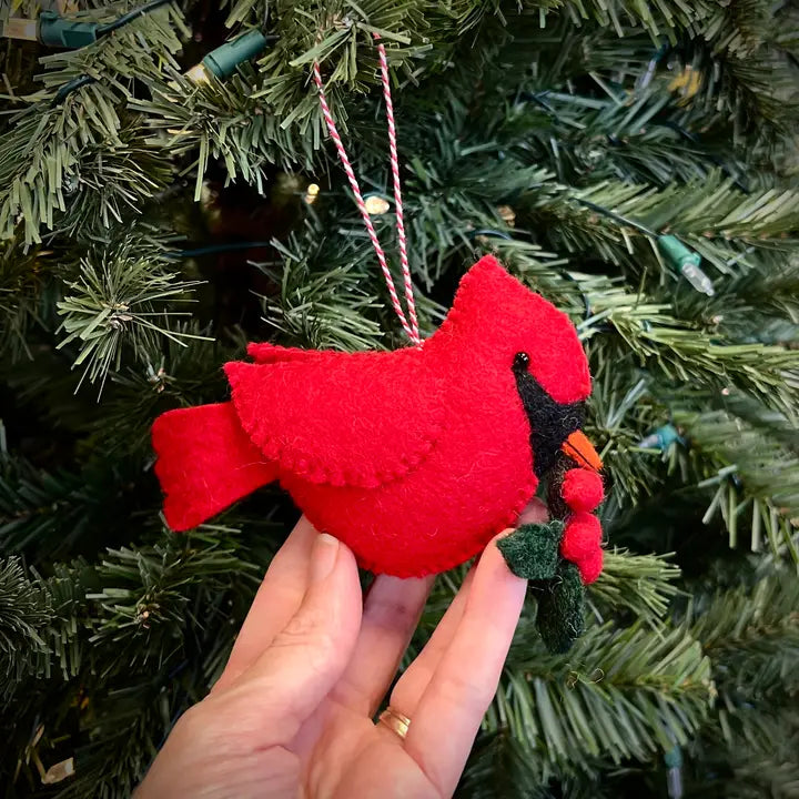 Cardinal with Holly Felt Ornament