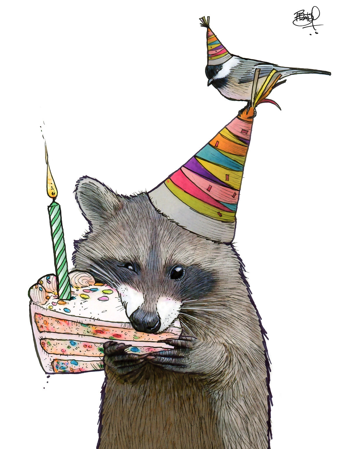 Raccoon Birthday Cake Card