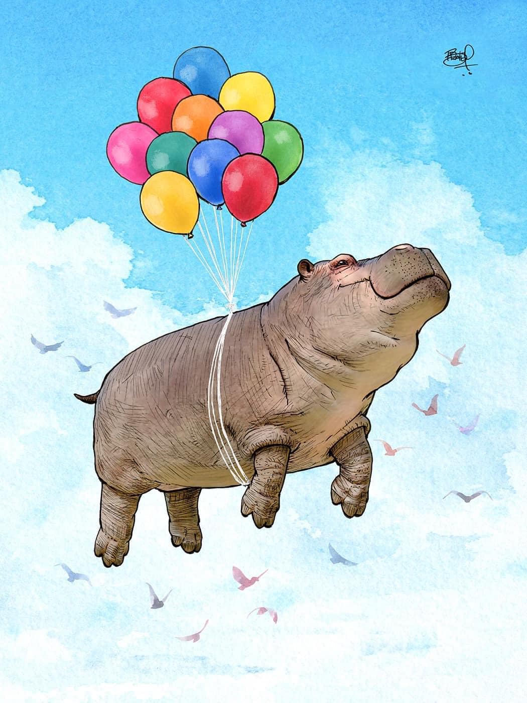 Heavy Lifting Hippo Balloon Card