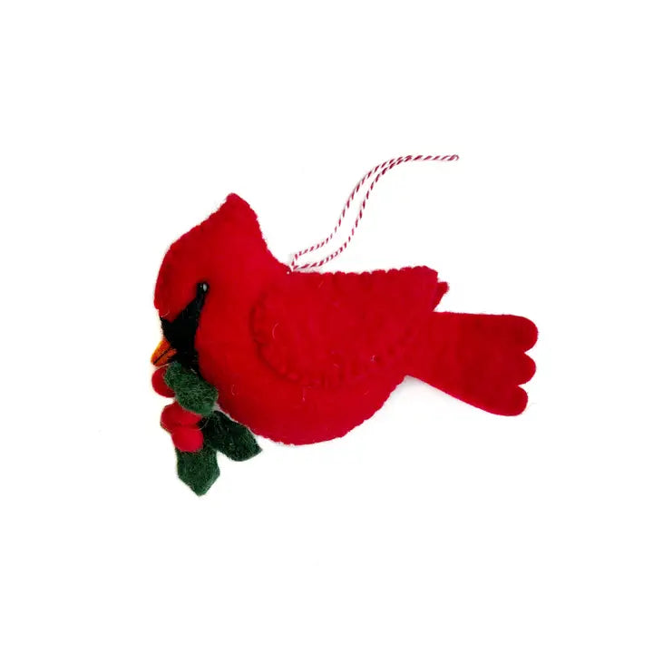 Cardinal with Holly Felt Ornament