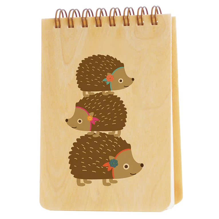 Mini Wood Notebook | Stacked Hedgehogs