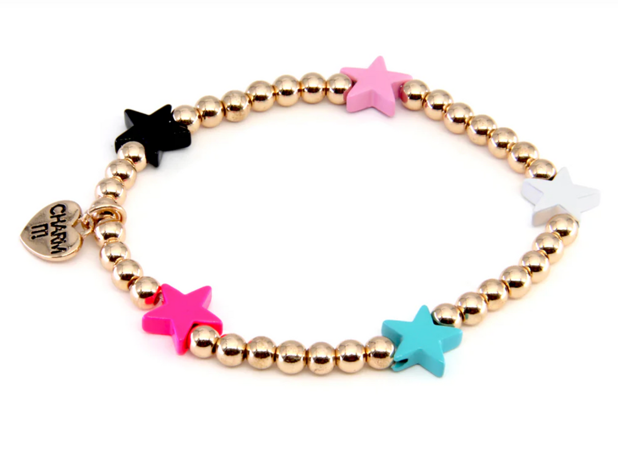 Gold Multi Star Stretch Bead Bracelet