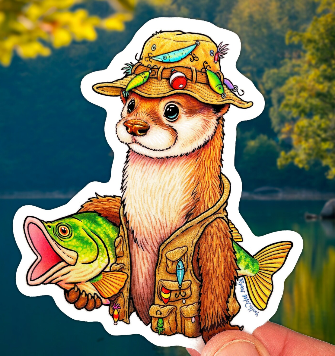 Gone Fishin Otter Holographic Sticker