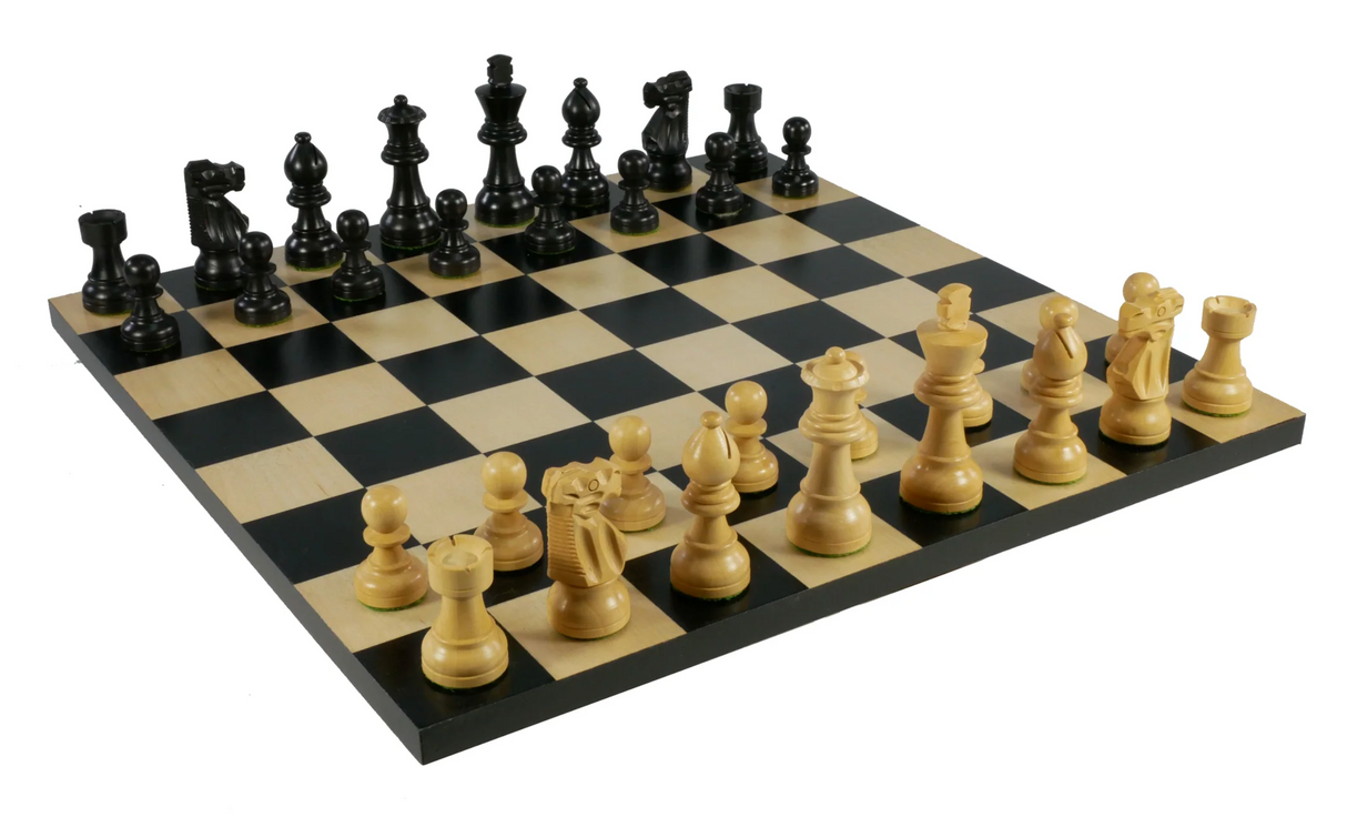 Chess Set Black French Chessmen on Black/Maple