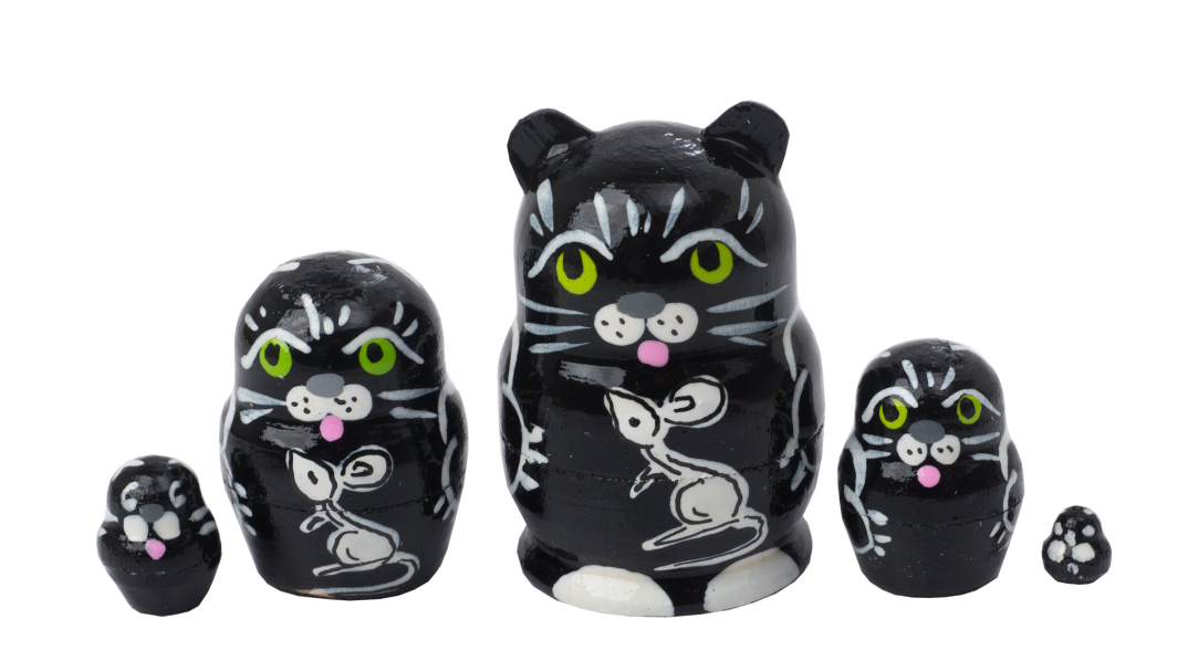 Matryoshka Nesting Dolls | Mini Black Cats 5pc