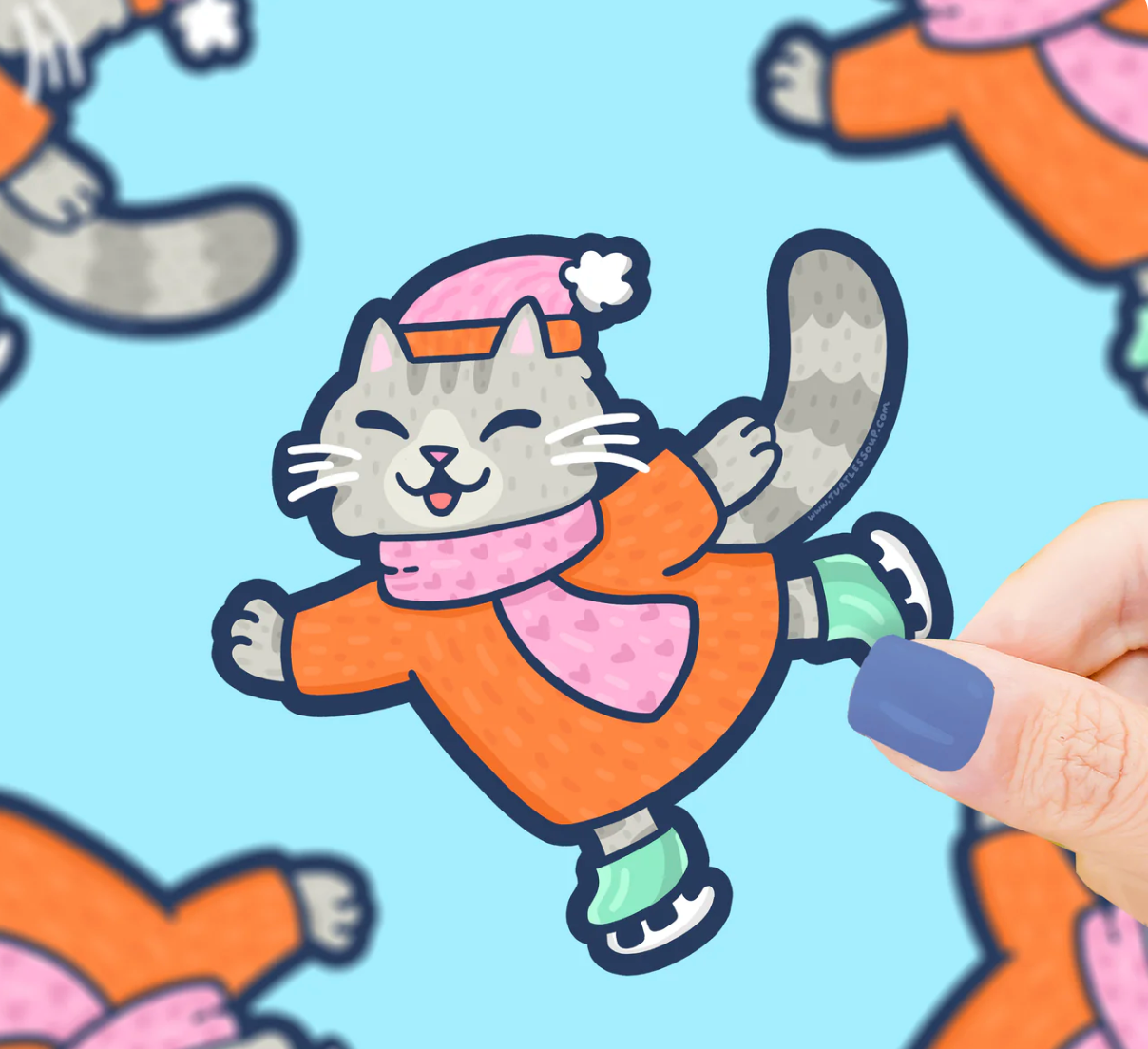 Iceskating Cat Sticker