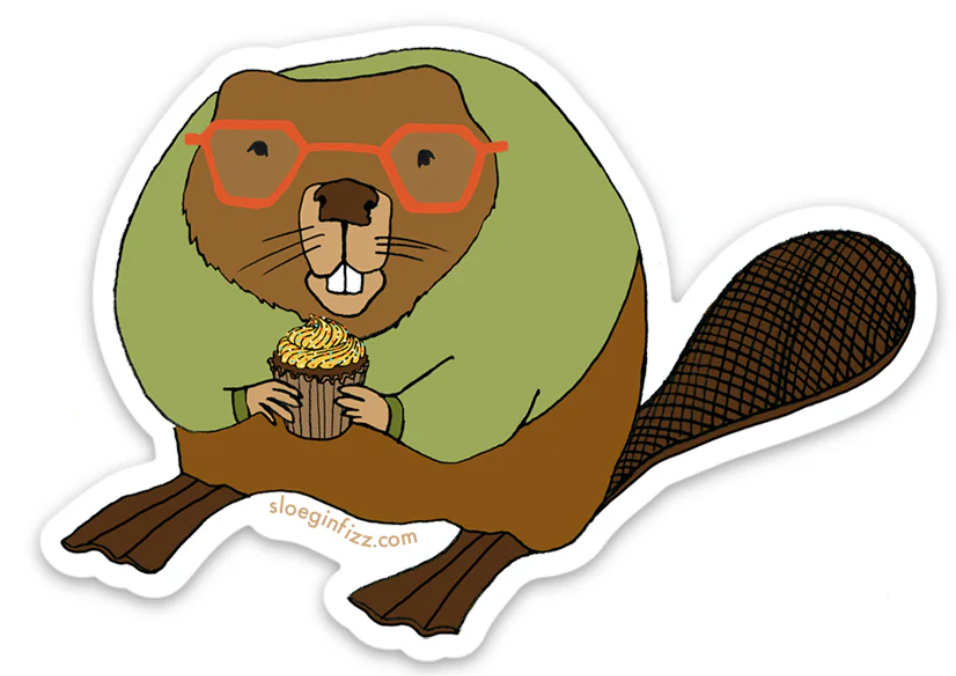 Beaver with Cupcake Sticker