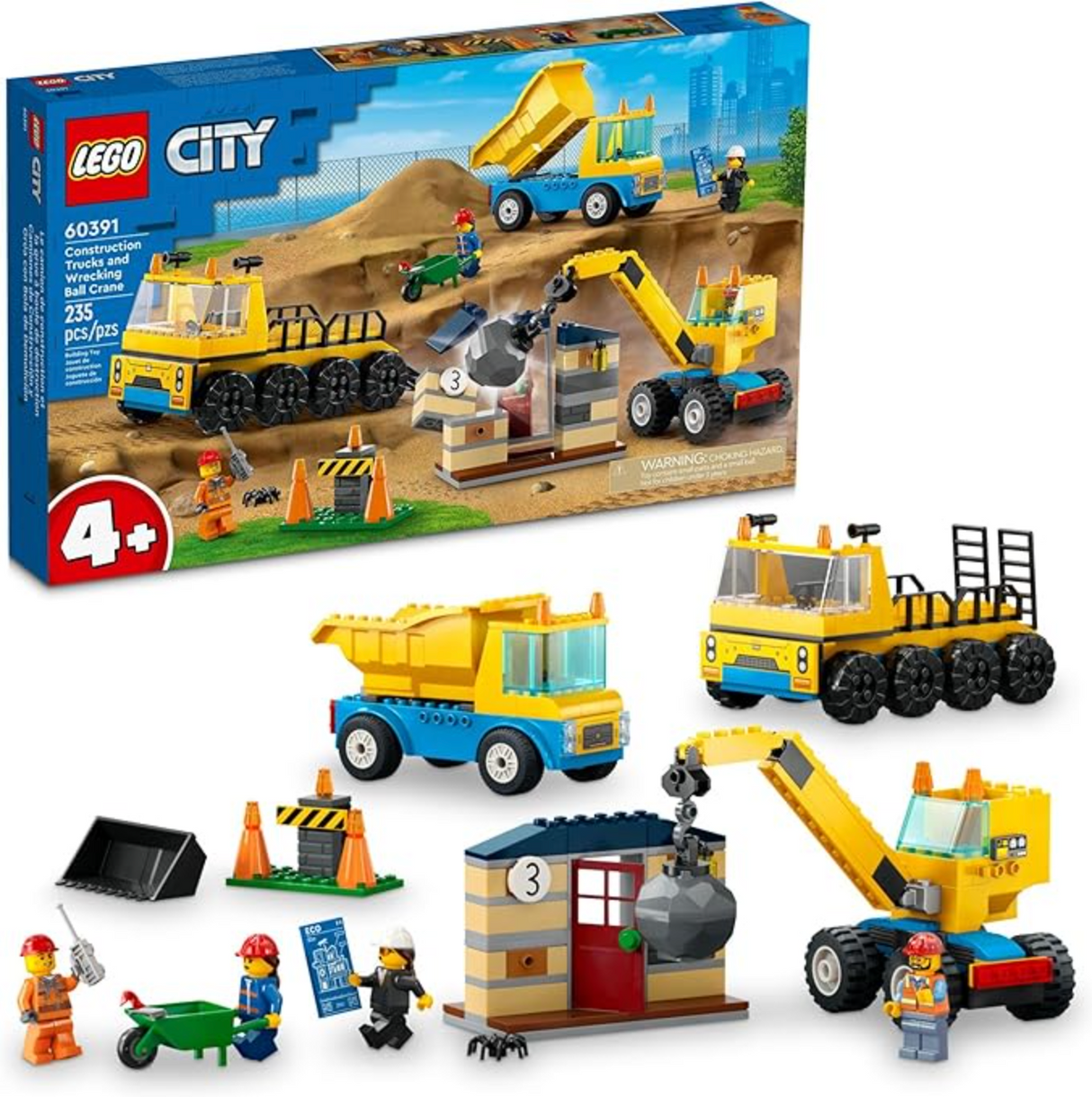 City Construction Trucks and Wrecking Ball Crane