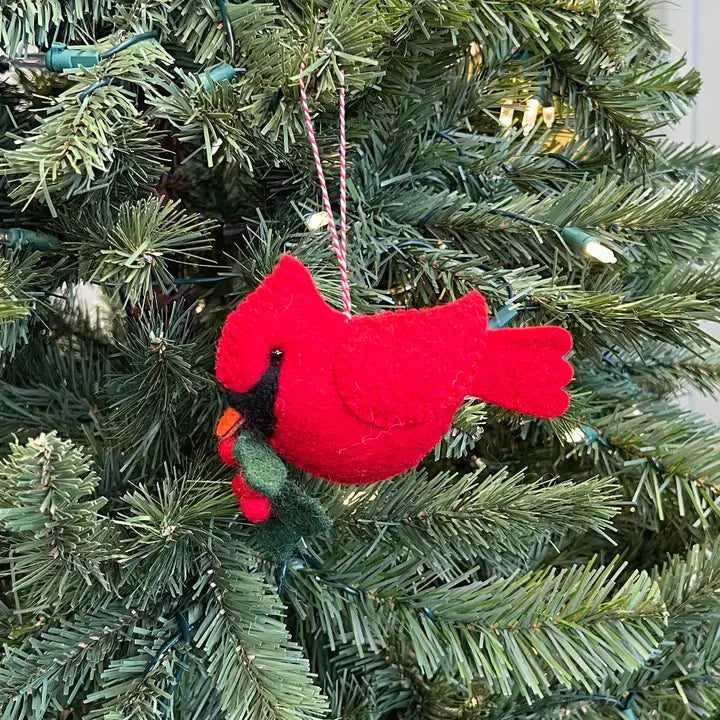 Cardinal with Holly Felt Ornament