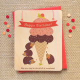 Hedgehog Icecream Birthday Wood Card