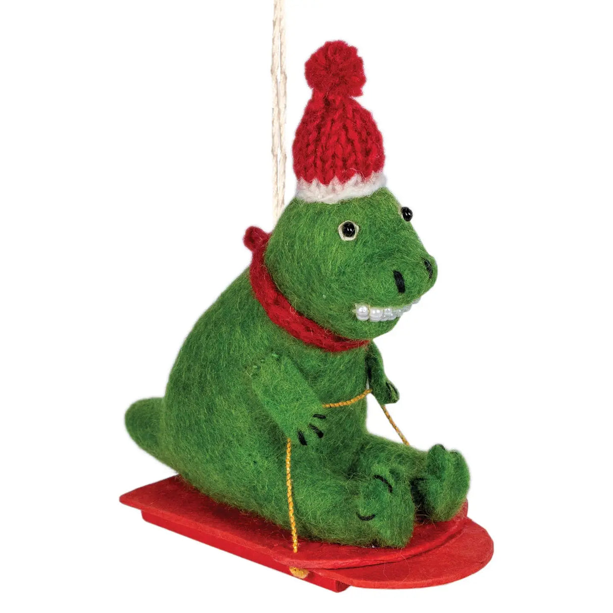 Sledding T-Rex Felt Ornament