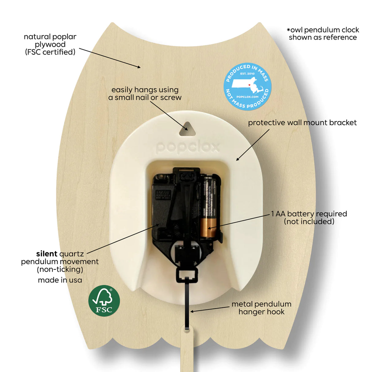 Wood Pendulum Clock | Unicorn