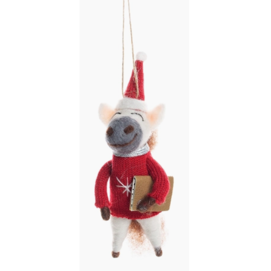 Donkey in Red Felt Ornament